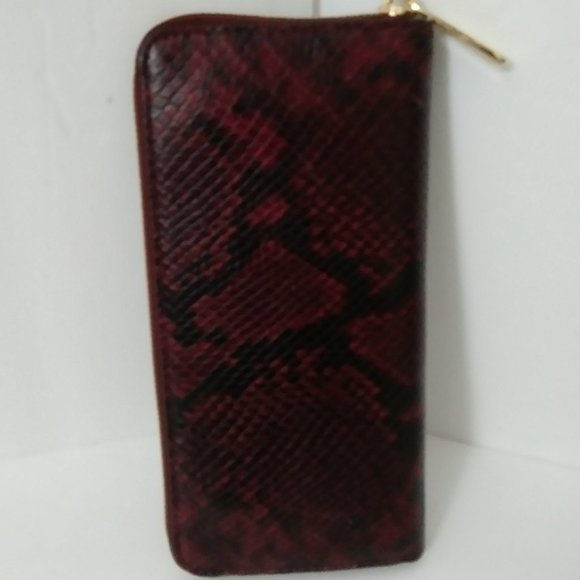 Michael Kors Burgundy Designer Snake Skin Zip Wallet - Picture 11 of 14